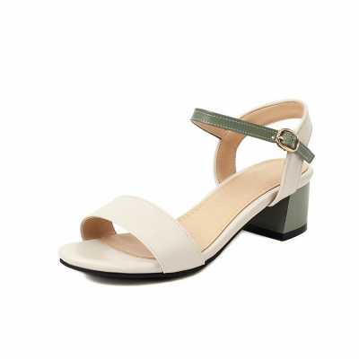 2021 summer women's sandals with thick heels and leaky feet, rubber soles, low heels and round shoes, large size 34 48