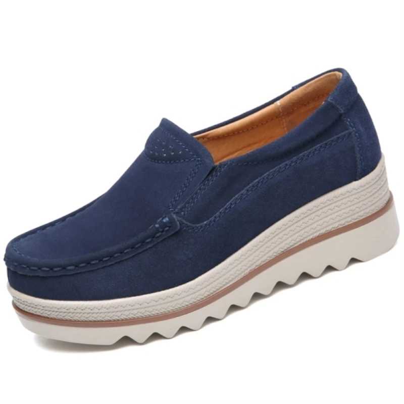 2021Spring Platform Women Shoes Flats Sneakers Suede Leather Women Casual Shoes Slip On Flats Heels Creepers Moccasins