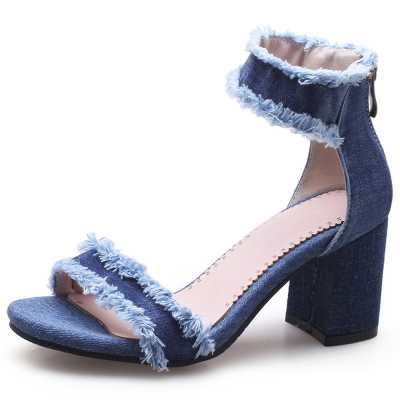 Fashion Denim Women High heels Sandals Ankle Strap Sandals Summer Party Shoes Woman