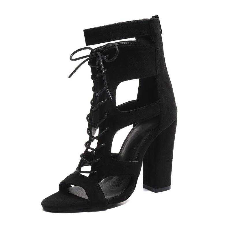 Summer Women's Plus Size Casual Fashion High heeled Sandals Suede Chunky Heel High heeled Shoes with Open toe Ladies Sandals