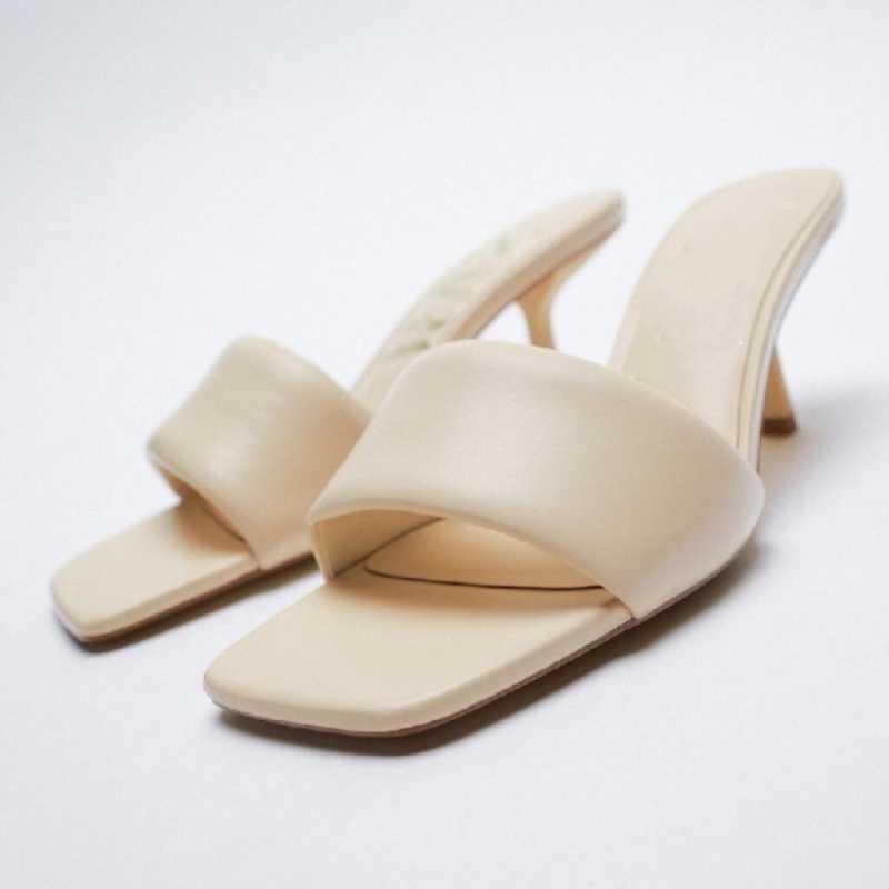 New Summer 2021 High Heel Women Peep Toe Slippers Square Toe One World Fashion Sandals