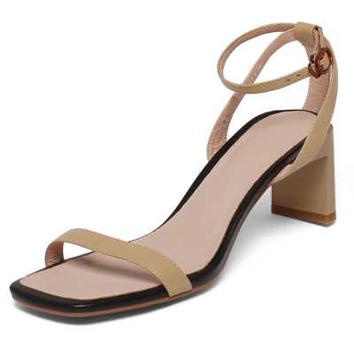 Fashion Ankle Strap Genuine Leather High heels Sandals Women Summer Casual Shoes Ladies Sandales Femmes 2021