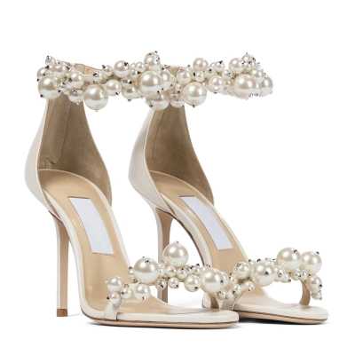 New Buckle White Pearl Sandals Women Fashion High Heels Stiletto Wedding Shoes Women Party