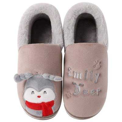 Women's slippers Winter home indoor non slip slippers Couple cute scarf deer pattern Home slippers thick plush keep warm